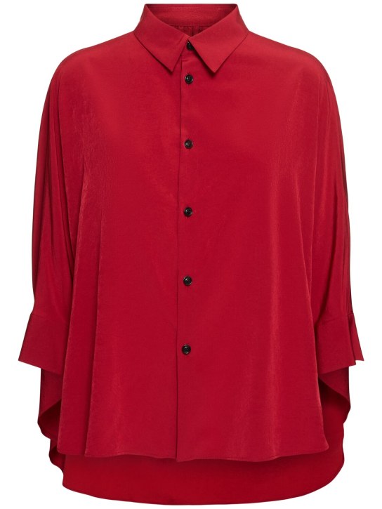 Yohji Yamamoto: Crepe de chine half sleeve cape shirt - Red - women_0 | Luisa Via Roma