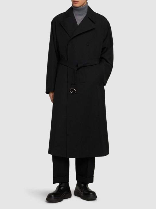 Jil Sander: Trench-coat oversize en gabardine de laine - Noir - men_1 | Luisa Via Roma