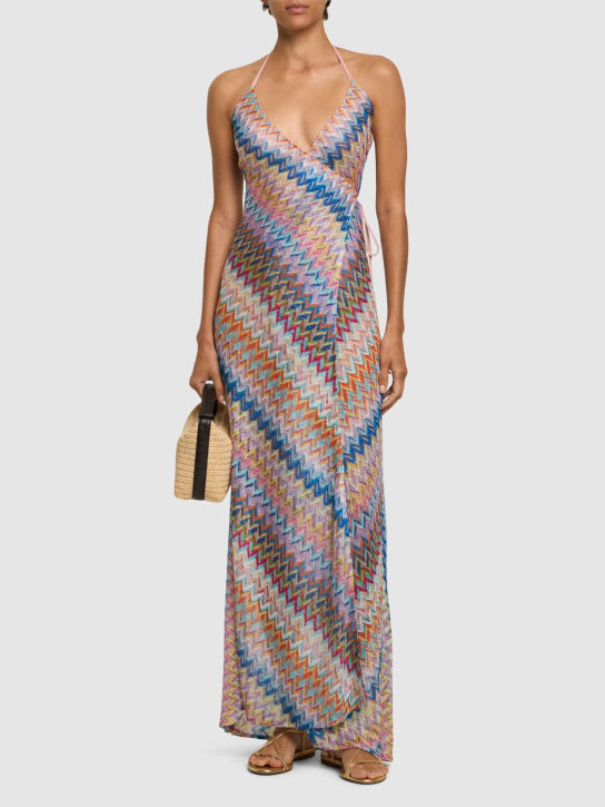 Missoni: Lurex halter neck wrap long dress - Multicolor - women_1 | Luisa Via Roma