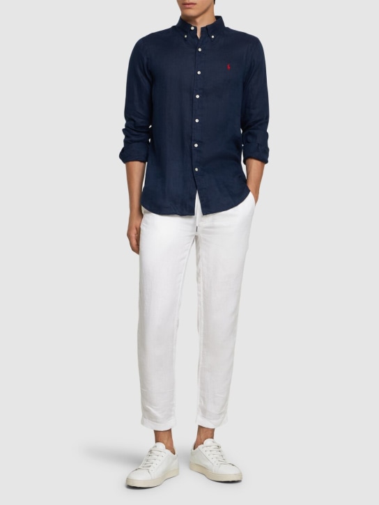 Polo Ralph Lauren: Linen shirt - Newport Navy - men_1 | Luisa Via Roma