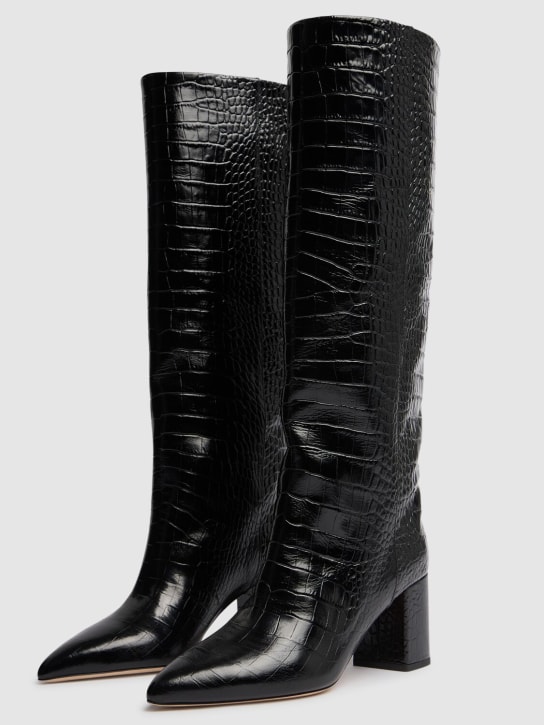 Paris Texas: 70mm Anja croc embossed boots - Black - women_1 | Luisa Via Roma