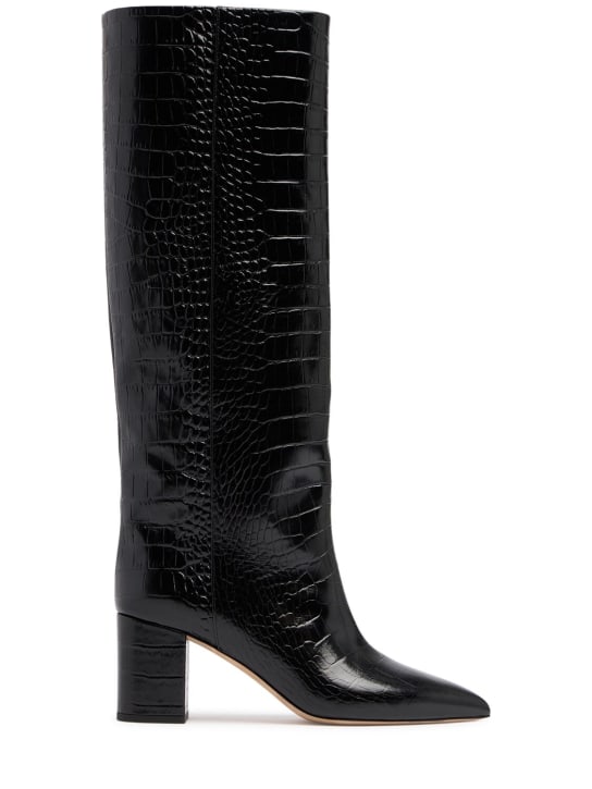 Paris Texas: 70mm Anja croc embossed boots - Black - women_0 | Luisa Via Roma
