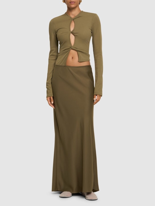 Christopher Esber: Long-sleeved satin dress w/cutouts - Olive Green - women_1 | Luisa Via Roma