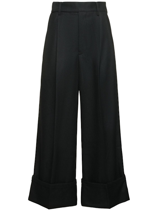 Yohji Yamamoto: Tailored flannel baggy pants - Black - women_0 | Luisa Via Roma
