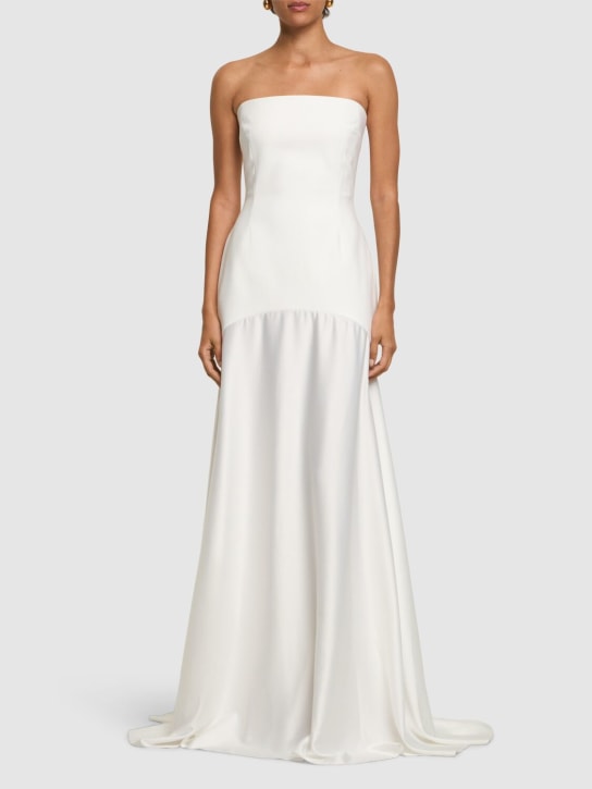 Solace London: Alessandra bonded strapless long dress - White - women_1 | Luisa Via Roma