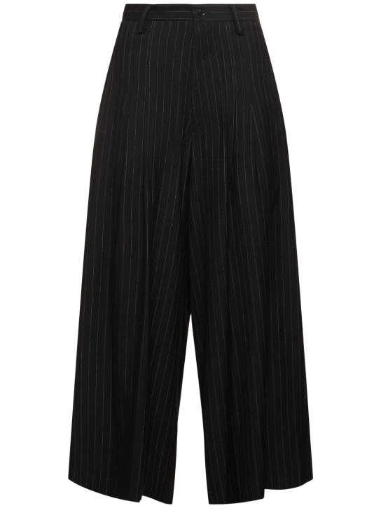 Yohji Yamamoto: Pinstripe wool blend wide leg pants - Black - women_0 | Luisa Via Roma