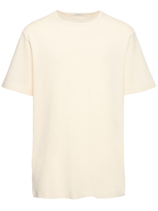 Lemaire: Geripptes T-Shirt mit U-Ausschnitt - Light Cream - men_0 | Luisa Via Roma