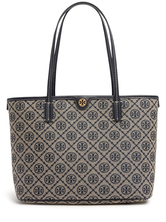 Tory Burch: Small T Monogram cotton zip tote bag - women_0 | Luisa Via Roma