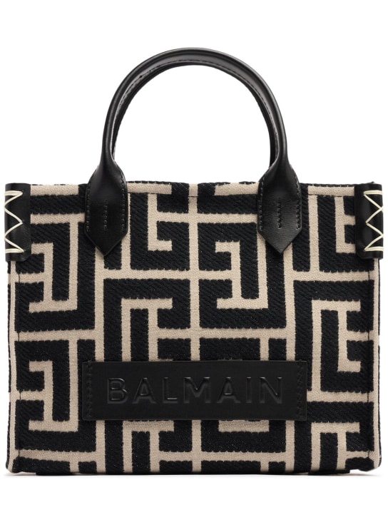 Balmain: Borsa shopping B-Army monogram jacquard - Gfe Ivoire/Noir - women_0 | Luisa Via Roma