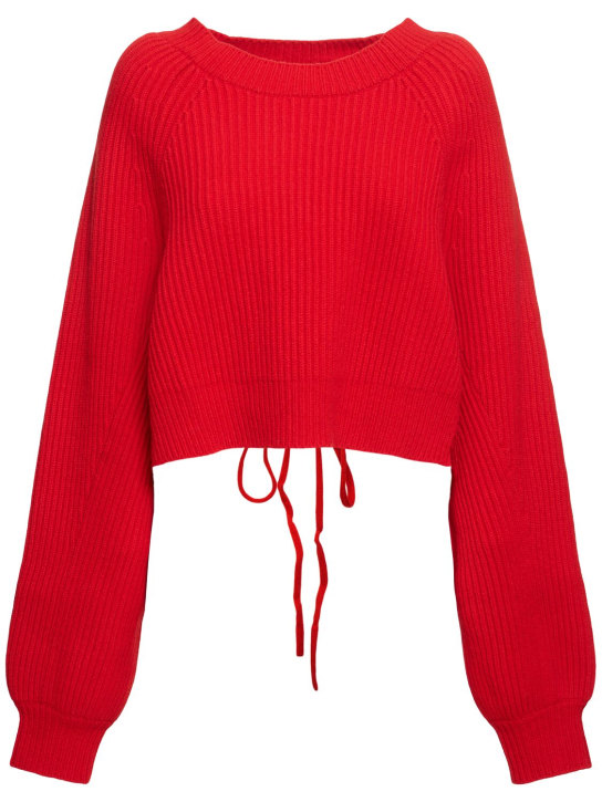 Yohji Yamamoto: Wool blend rib knit cropped sweater - Kırmızı - women_0 | Luisa Via Roma