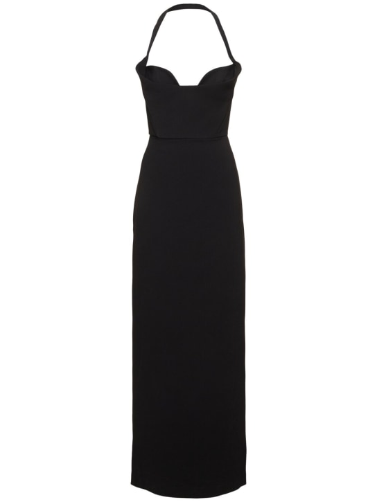 Solace London: Serina off-the-shoulder crepe long dress - Black - women_0 | Luisa Via Roma