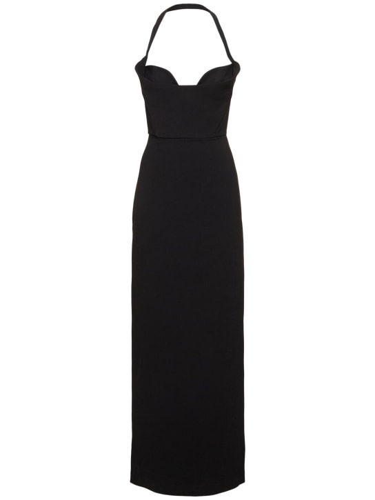 Solace London: Robe longue en crêpe à col bardot Serina - Noir - women_0 | Luisa Via Roma