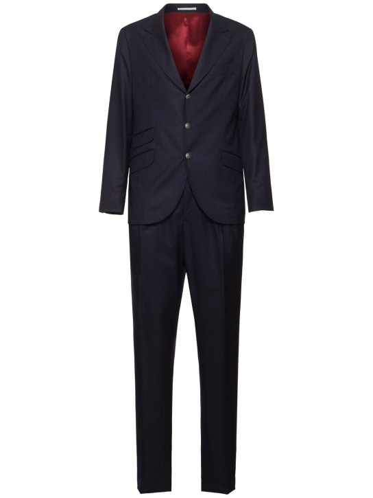 Brunello Cucinelli: Wool flannel single breast suit - Blue Colorato - men_0 | Luisa Via Roma