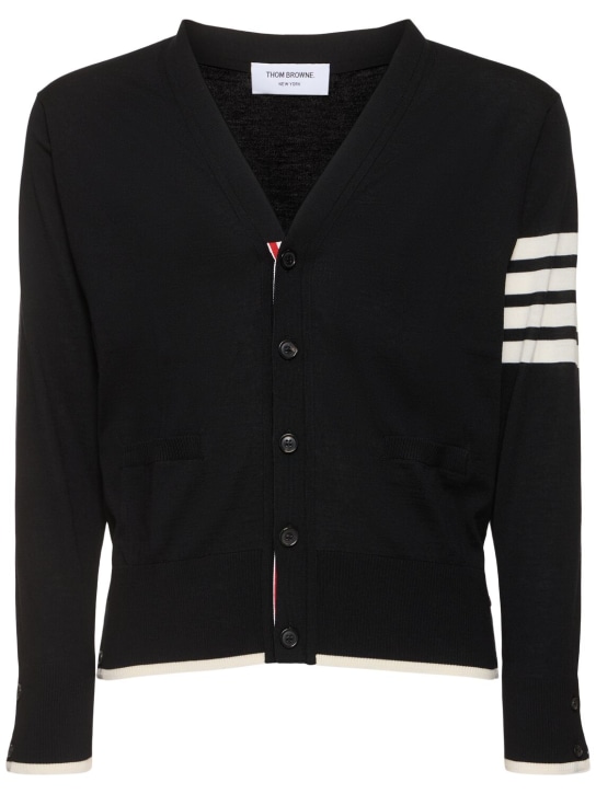 Thom Browne: Jersey stitch relaxed fit cardigan - Black - men_0 | Luisa Via Roma