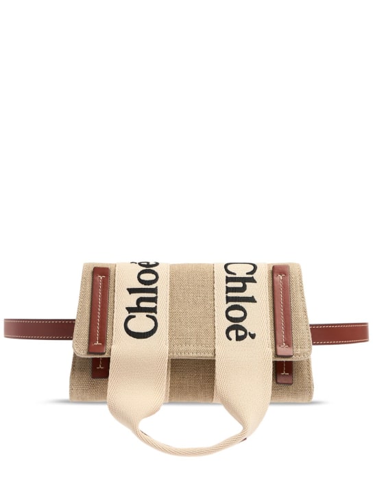 Chloé: Gürteltasche aus Leinen und Leder „Woody“ - White - Brown 1 - women_0 | Luisa Via Roma