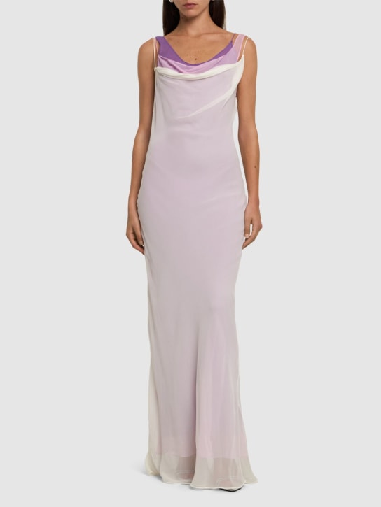 Christopher Esber: Tri-layered cowl neck satin long dress - Lilac/Purple - women_1 | Luisa Via Roma