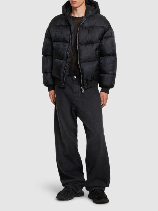 Balmain: Monogram jacquard nylon puffer jacket - men_1 | Luisa Via Roma