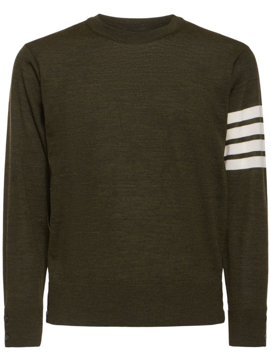 Thom Browne: Classic 4 bar crewneck sweater - Dk Green - men_0 | Luisa Via Roma