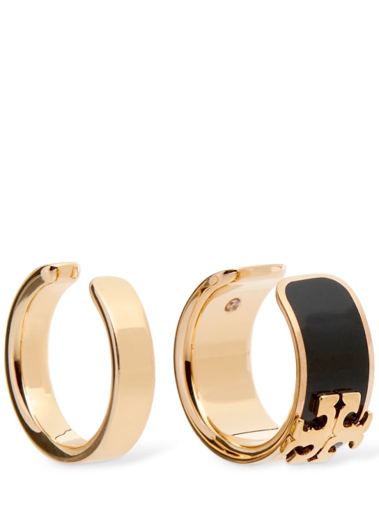 Tory Burch: Set of 2 Kira enamel ear cuffs - Tory Gold/Black - women_0 | Luisa Via Roma