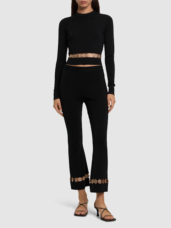 Rabanne: Embellished wool & silk flared pants - Black - women_1 | Luisa Via Roma