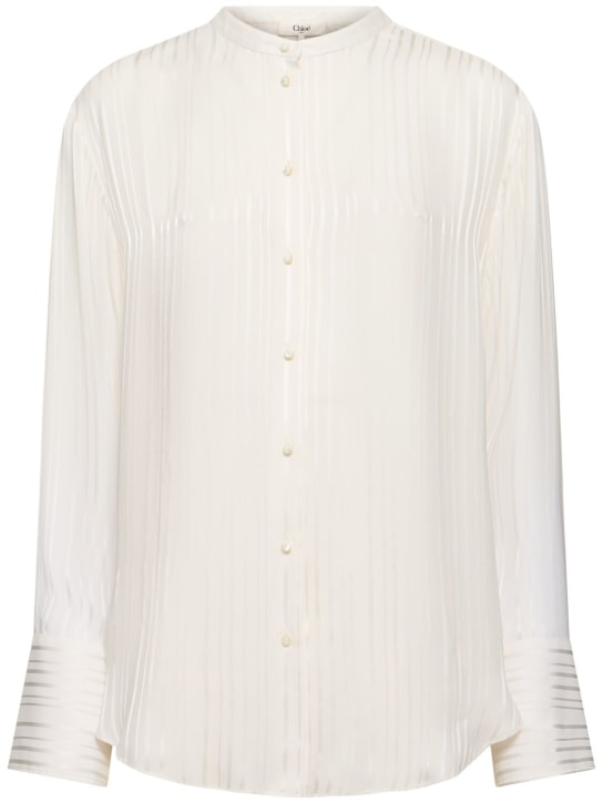 Chloé: Silk blend long sleeve shirt - Beyaz - women_0 | Luisa Via Roma