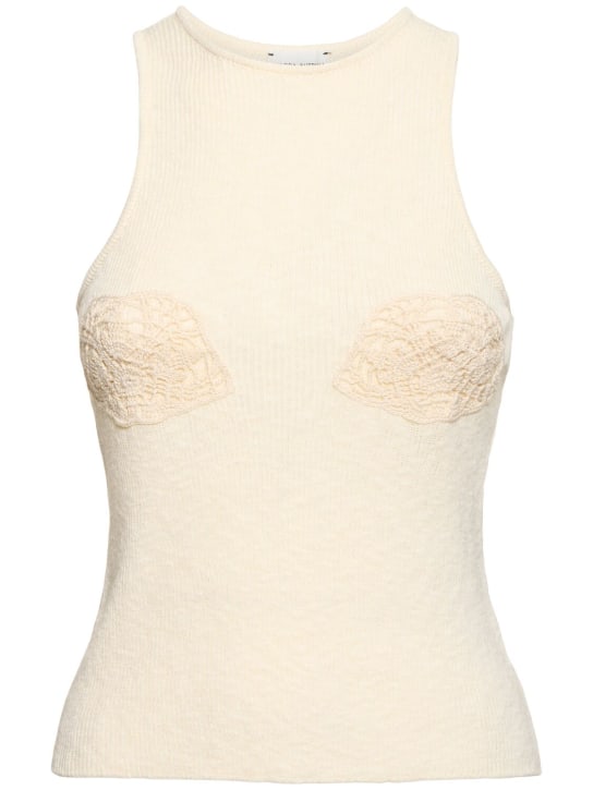 Magda Butrym: Embroidered cotton & linen knit top - Cream - women_0 | Luisa Via Roma