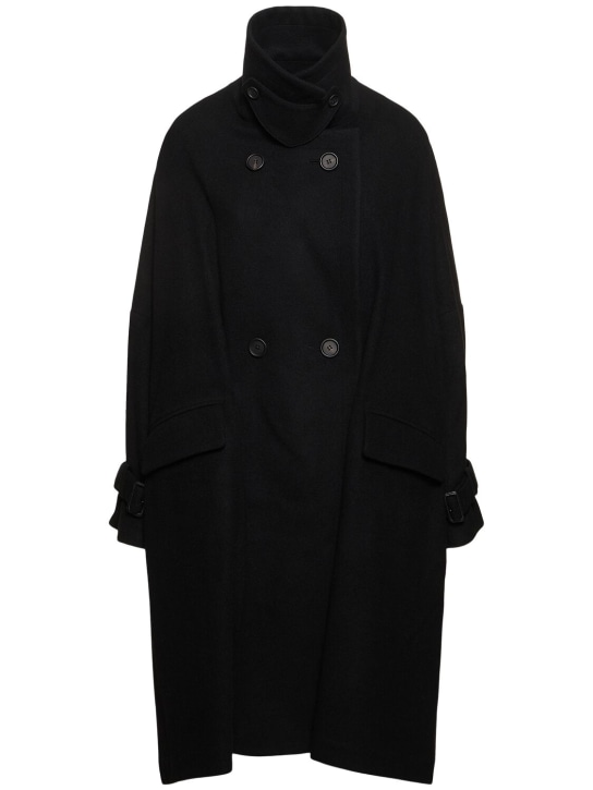 Yohji Yamamoto: 麦尔登羊毛混纺长款大衣 - 黑色 - women_0 | Luisa Via Roma
