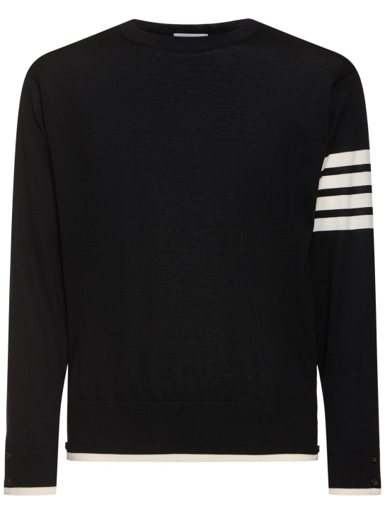Thom Browne: Jersey stitch relaxed fit sweater - Black - men_0 | Luisa Via Roma
