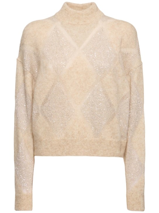 Brunello Cucinelli: Embellished mohair blend sweater - Beige - women_0 | Luisa Via Roma
