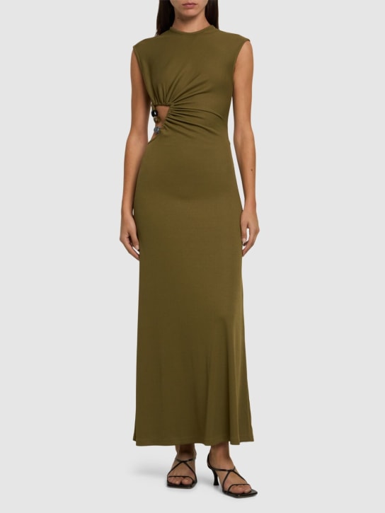 Christopher Esber: Draped tech long dress w/stones - Olive Green - women_1 | Luisa Via Roma