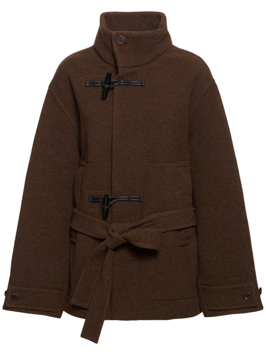 Lemaire: Belted double wool short coat - women_0 | Luisa Via Roma