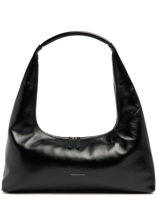 Marge Sherwood: Large Hobo plain leather shoulder bag - Black Glossy Pl - women_0 | Luisa Via Roma