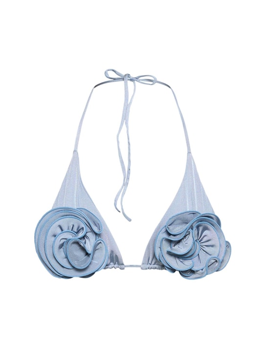 Magda Butrym: Haut de bikini triangle détail roses - Bleu - women_0 | Luisa Via Roma