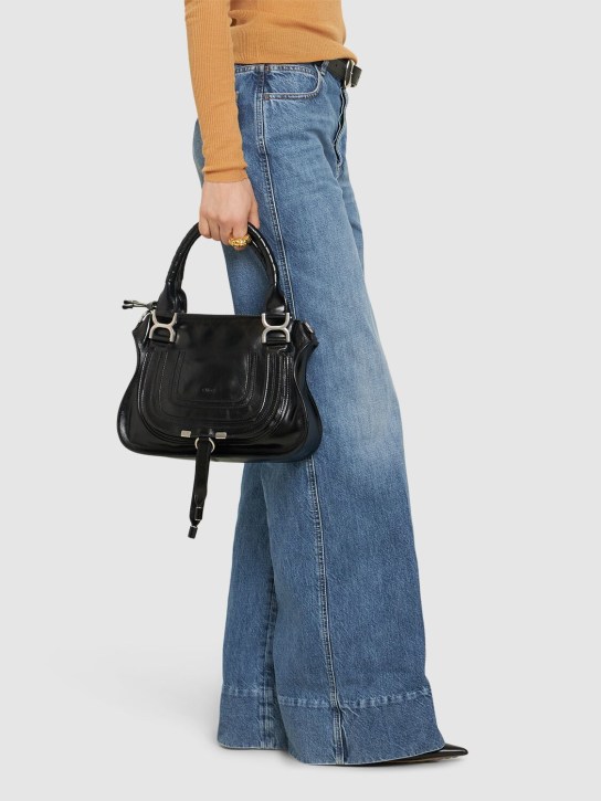 Chloé: Marcie shiny leather top handle bag - Black - women_1 | Luisa Via Roma