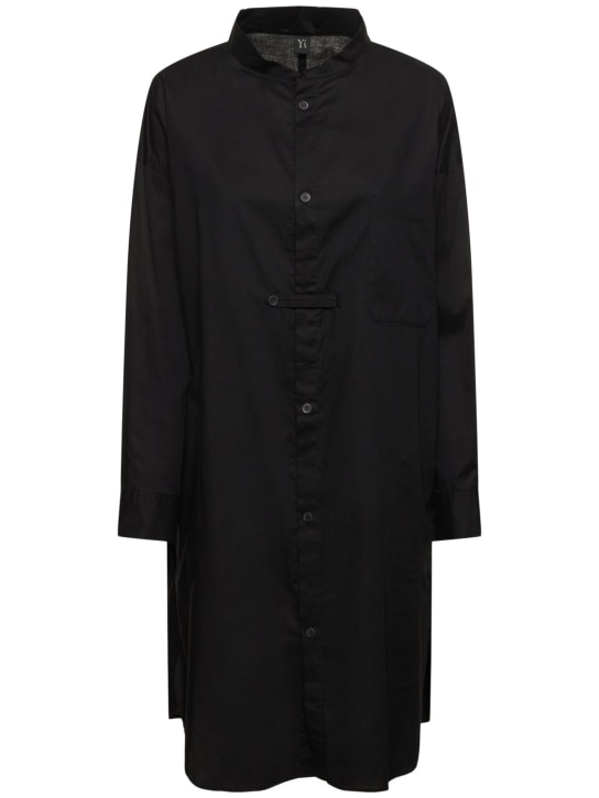 Yohji Yamamoto: Cotton twill mini shirt dress - Siyah - women_0 | Luisa Via Roma