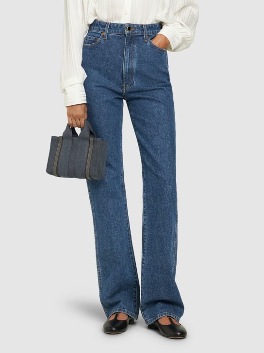 Chloé: Small Woody linen canvas bag - Dusky Blue - women_1 | Luisa Via Roma