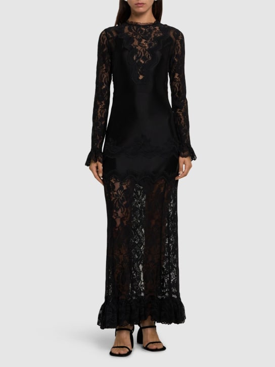 Rabanne: Stretch lace jersey long dress - Negro - women_1 | Luisa Via Roma