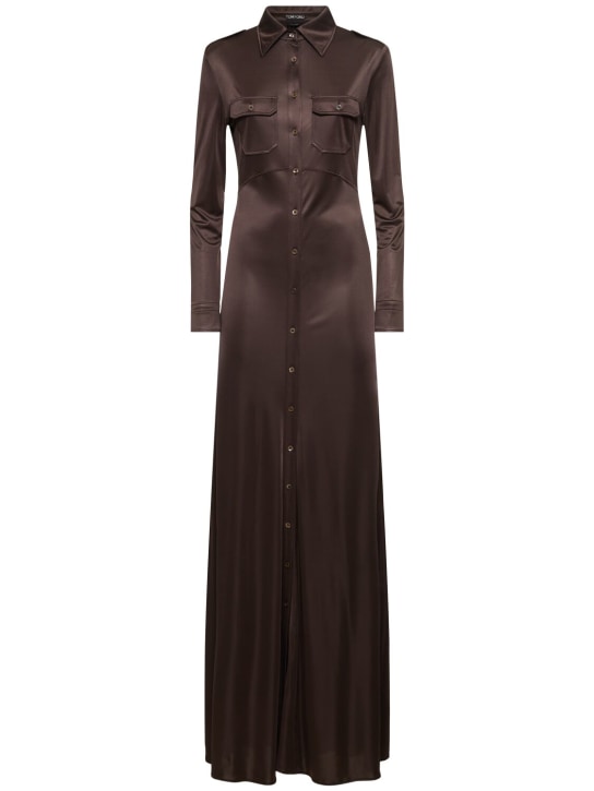 Tom Ford: Shimmery jersey long dress - Deep Brown - women_0 | Luisa Via Roma