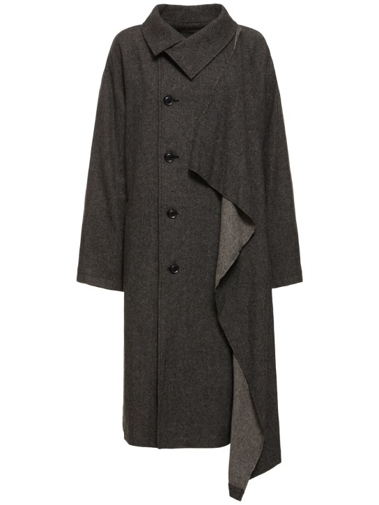 Yohji Yamamoto: Asymmetric long flannel coat - women_0 | Luisa Via Roma