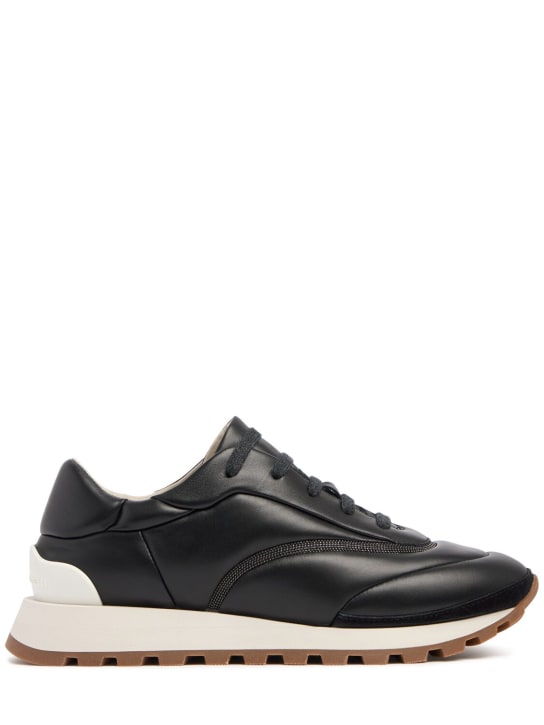 Brunello Cucinelli: Leather low top sneakers - Black - women_0 | Luisa Via Roma