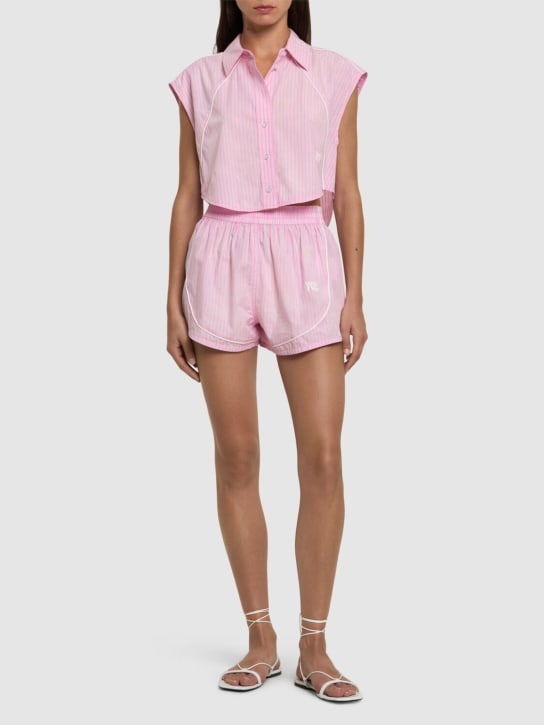 Alexander Wang: Cotton poplin button down crop top - Pink/Multi - women_1 | Luisa Via Roma