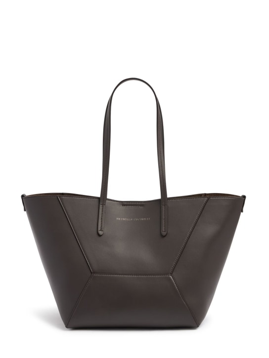 Brunello Cucinelli: Small Shopper leather bag - Testa Moro - women_0 | Luisa Via Roma