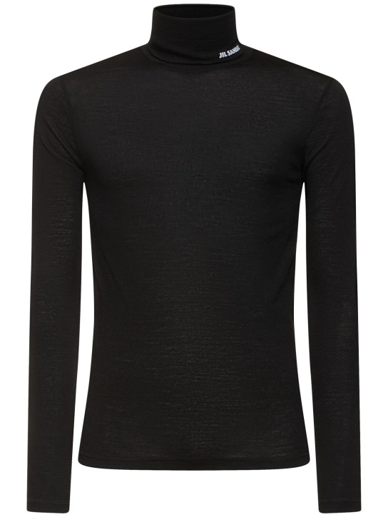 Jil Sander: T-shirt en jersey de laine à col roulé - Noir - men_0 | Luisa Via Roma