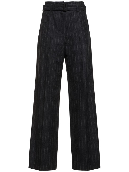 Brunello Cucinelli: Pinstripe wool flannel wide pants - Grey/Multi - women_0 | Luisa Via Roma