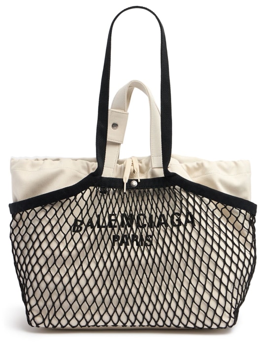 Balenciaga: 24/7中号帆布&渔网托特包 - 自然色/黑色 - women_0 | Luisa Via Roma