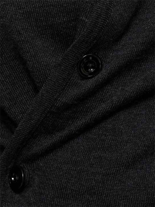 Lemaire: Twisted wool blend cardigan w/ scarf - Dark Grey - women_1 | Luisa Via Roma
