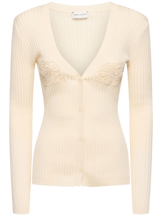 Magda Butrym: Cardigan en maille de coton brodé - Crème - women_0 | Luisa Via Roma