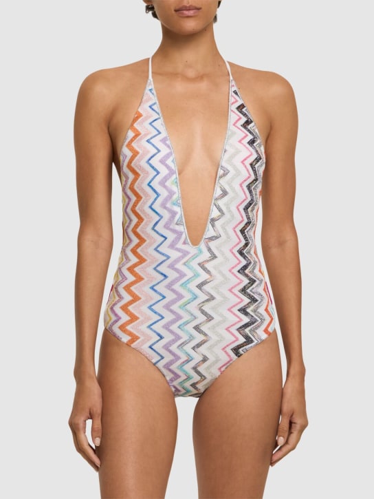 Missoni: Chevron lurex zigzag one piece swimsuit - Multicolor - women_1 | Luisa Via Roma