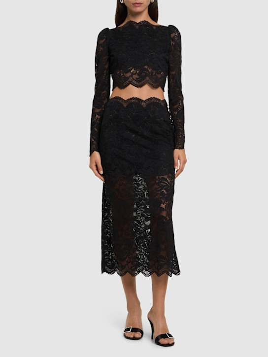 Rabanne: Stretch lace midi skirt - Black - women_1 | Luisa Via Roma
