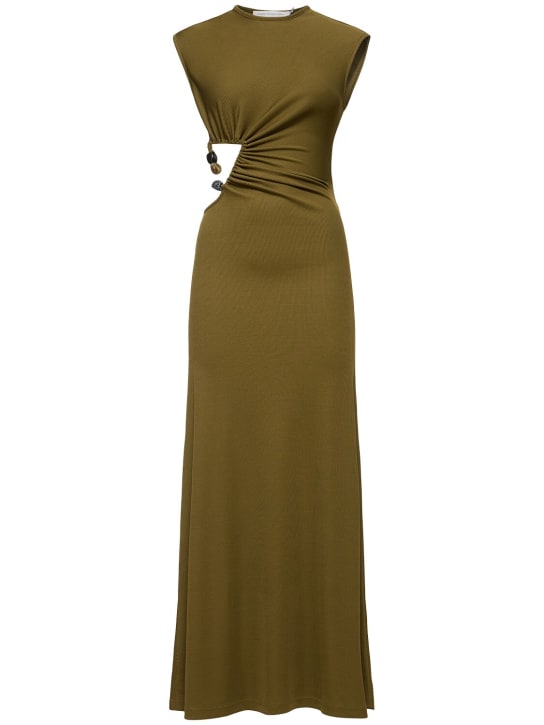 Christopher Esber: Draped tech long dress w/stones - Olive Green - women_0 | Luisa Via Roma
